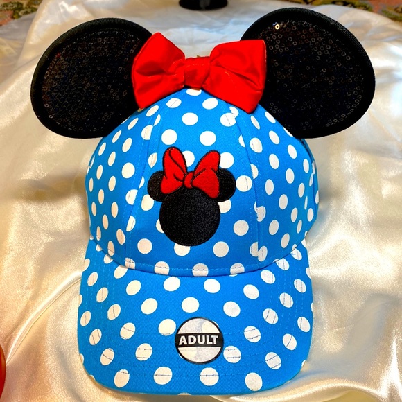 NWT Disney Minnie Mouse PARK Cap with Sequenced EARS! Blue/White Polka Dots💙❤️ - Picture 1 of 11